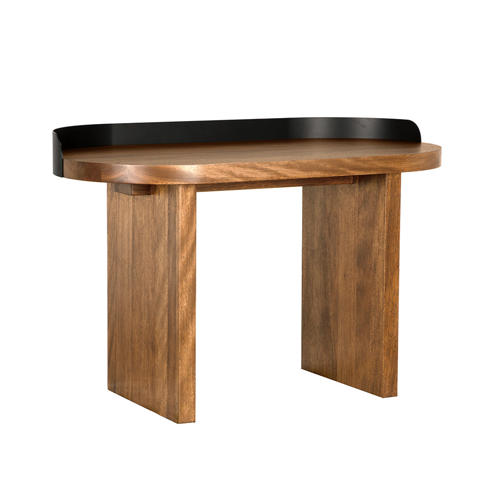 Noir Euler Japandi Writing Desk Solid Walnut Veneer Top with Matte Black Gallery Rail GDES214DWMT