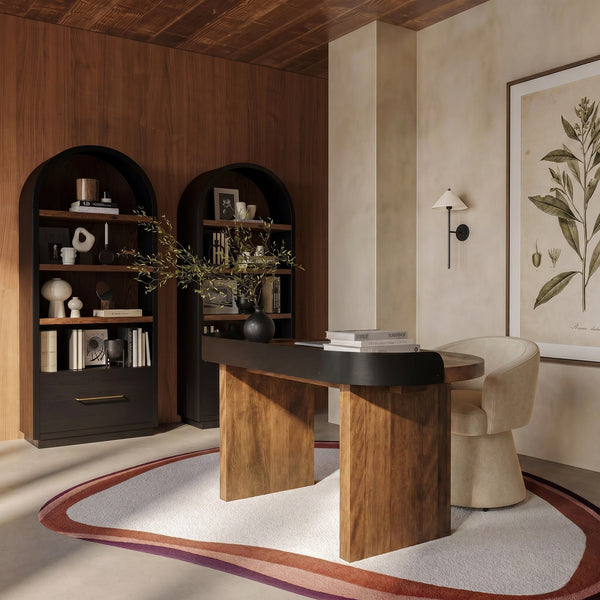 Euler Japandi Writing Desk Solid Walnut Veneer Top with Matte Black Gallery Rail