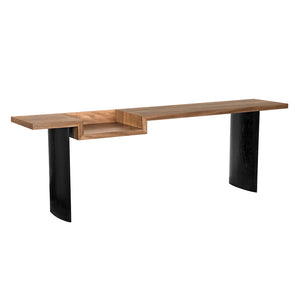 Noir Ryland Walnut and Iron Console Desk with Open Storage for Modern Home Offices GDES215