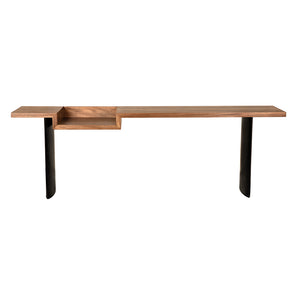 Ryland Walnut and Iron Console Desk with Open Storage for Modern Home Offices