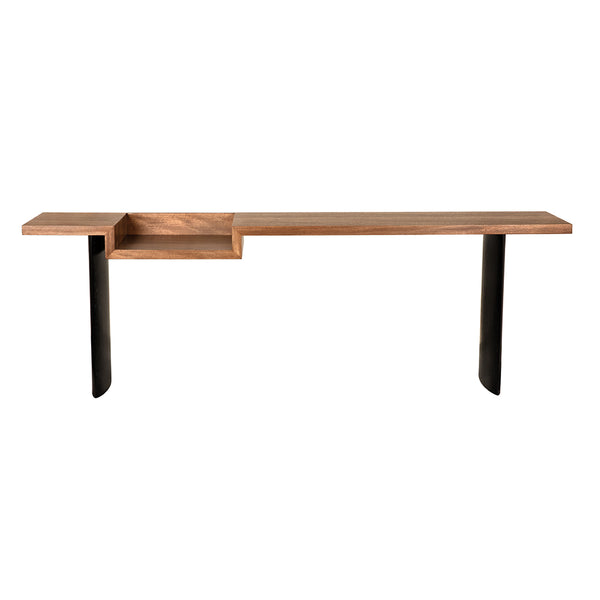 Ryland Walnut and Iron Console Desk with Open Storage for Modern Home Offices