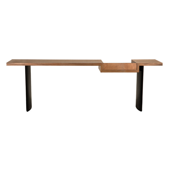 Ryland Walnut and Iron Console Desk with Open Storage for Modern Home Offices