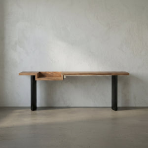 Ryland Walnut and Iron Console Desk with Open Storage for Modern Home Offices