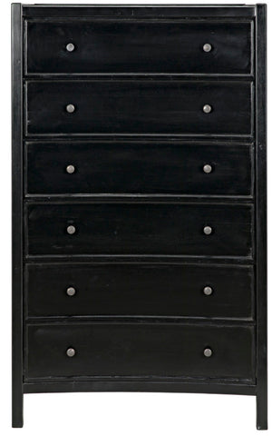 Noir Hampton Tall Boy Dresser - Elegant Mahogany with Brass Hardware for Sophisticated Bedroom Storage Hand Rubbed Black GDRE118HB