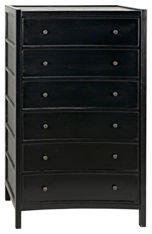 Noir Hampton Tall Boy Dresser - Elegant Mahogany with Brass Hardware for Sophisticated Bedroom Storage Hand Rubbed Black GDRE118HB