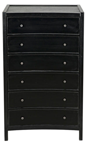 Noir Hampton Tall Boy Dresser - Elegant Mahogany with Brass Hardware for Sophisticated Bedroom Storage Hand Rubbed Black GDRE118HB