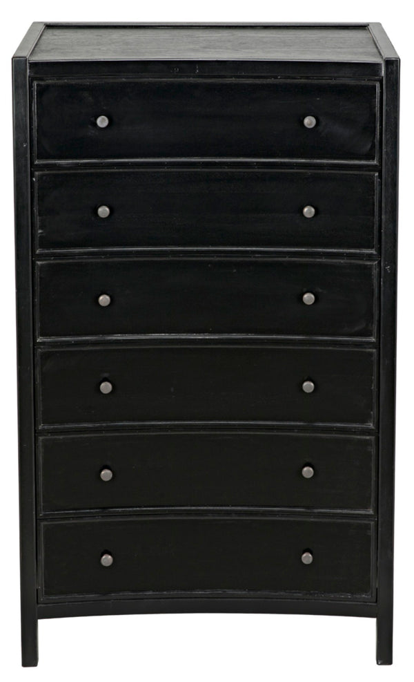 Noir Hampton Tall Boy Dresser - Elegant Mahogany with Brass Hardware for Sophisticated Bedroom Storage Hand Rubbed Black GDRE118HB