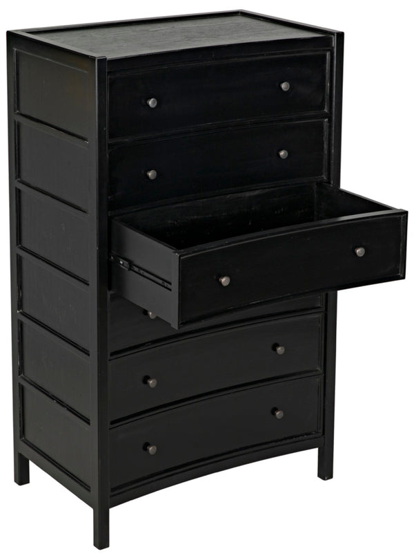 Noir Hampton Tall Boy Dresser - Elegant Mahogany with Brass Hardware for Sophisticated Bedroom Storage Hand Rubbed Black GDRE118HB