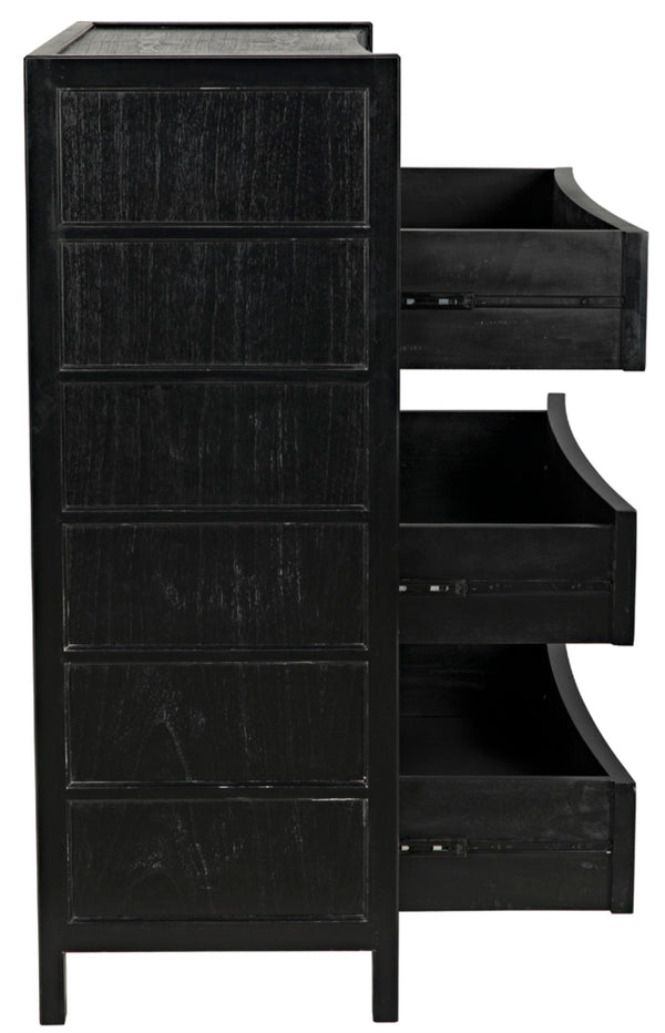 Noir Hampton Tall Boy Dresser - Elegant Mahogany with Brass Hardware for Sophisticated Bedroom Storage Hand Rubbed Black GDRE118HB