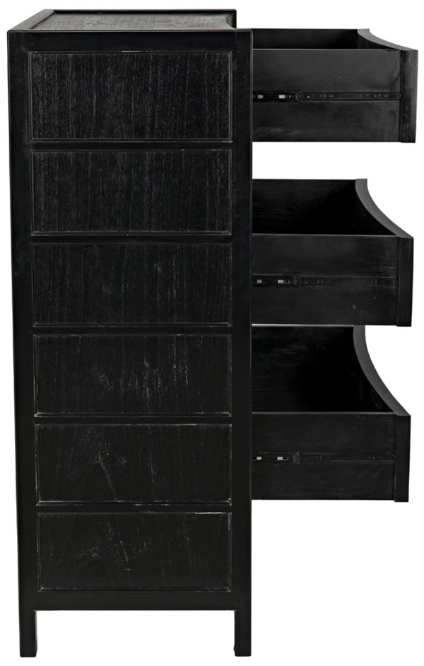 Noir Hampton Tall Boy Dresser - Elegant Mahogany with Brass Hardware for Sophisticated Bedroom Storage Hand Rubbed Black GDRE118HB