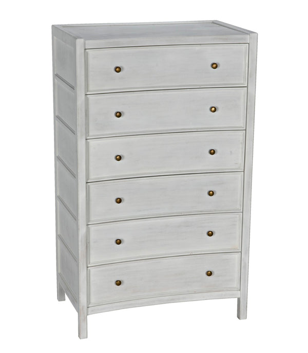 Noir Hampton Tall Boy Dresser - Elegant Mahogany with Brass Hardware for Sophisticated Bedroom Storage White Wash GDRE118WH