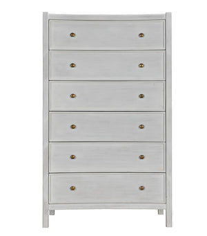 Noir Hampton Tall Boy Dresser - Elegant Mahogany with Brass Hardware for Sophisticated Bedroom Storage White Wash GDRE118WH
