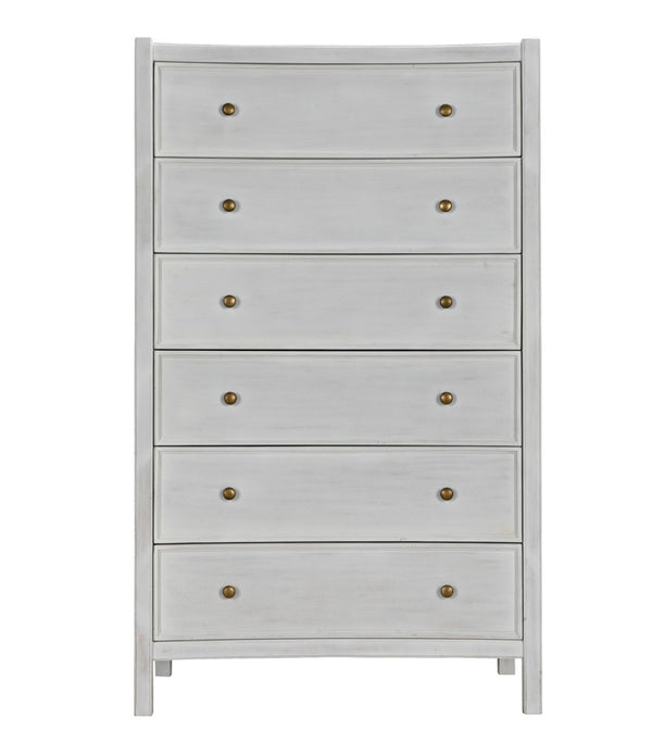 Noir Hampton Tall Boy Dresser - Elegant Mahogany with Brass Hardware for Sophisticated Bedroom Storage White Wash GDRE118WH