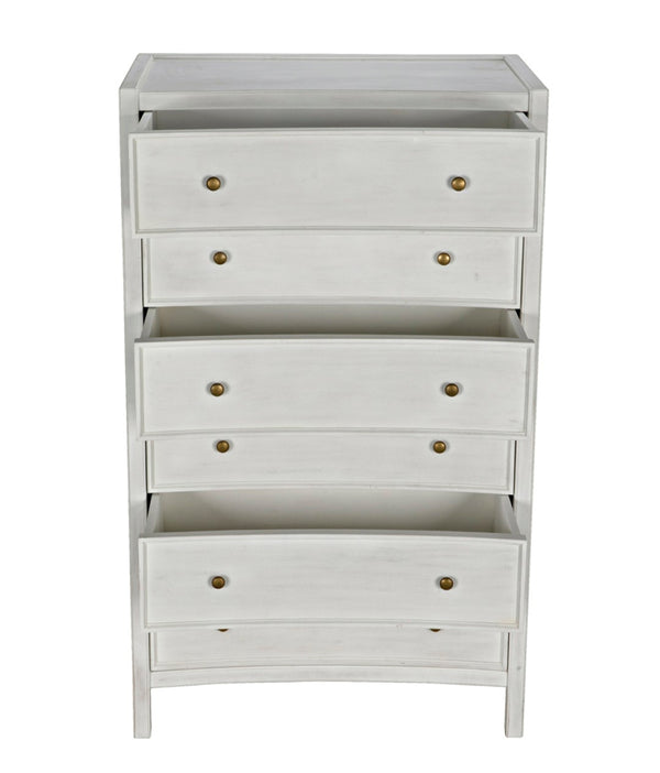 Noir Hampton Tall Boy Dresser - Elegant Mahogany with Brass Hardware for Sophisticated Bedroom Storage White Wash GDRE118WH