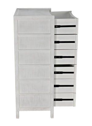 Noir Hampton Tall Boy Dresser - Elegant Mahogany with Brass Hardware for Sophisticated Bedroom Storage White Wash GDRE118WH