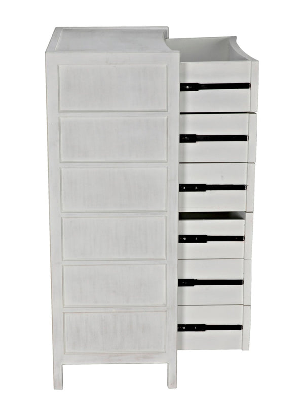 Noir Hampton Tall Boy Dresser - Elegant Mahogany with Brass Hardware for Sophisticated Bedroom Storage White Wash GDRE118WH