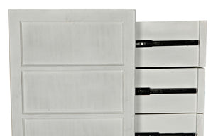 Noir Hampton Tall Boy Dresser - Elegant Mahogany with Brass Hardware for Sophisticated Bedroom Storage White Wash GDRE118WH