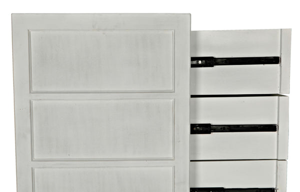 Noir Hampton Tall Boy Dresser - Elegant Mahogany with Brass Hardware for Sophisticated Bedroom Storage White Wash GDRE118WH