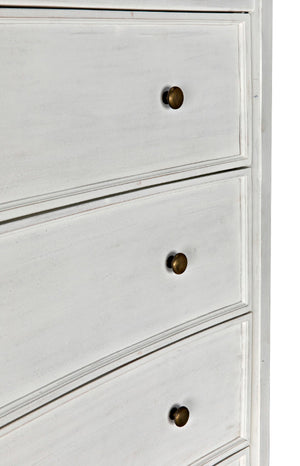 Noir Hampton Tall Boy Dresser - Elegant Mahogany with Brass Hardware for Sophisticated Bedroom Storage White Wash GDRE118WH