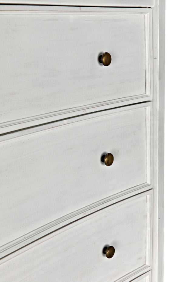Noir Hampton Tall Boy Dresser - Elegant Mahogany with Brass Hardware for Sophisticated Bedroom Storage White Wash GDRE118WH