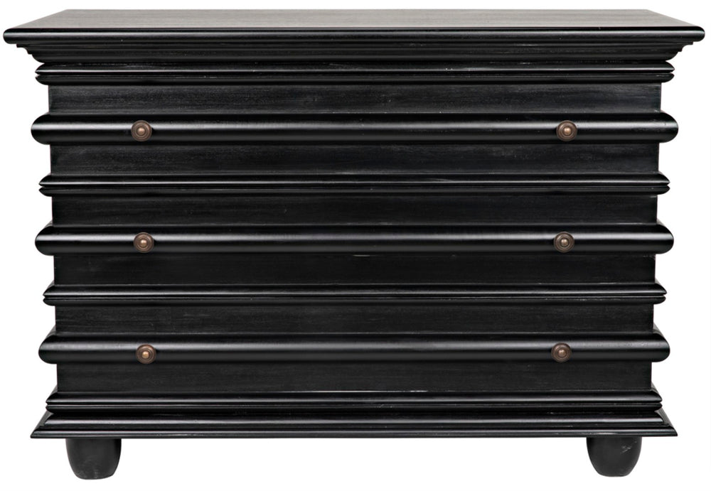 Noir Ascona Small Chest - Handcrafted Mahogany Storage with Classic Charm and Elegant Brass Pulls Hand Rubbed Black GDRE137HB
