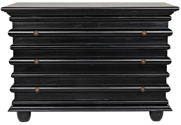Noir Ascona Small Chest - Handcrafted Mahogany Storage with Classic Charm and Elegant Brass Pulls Hand Rubbed Black GDRE137HB