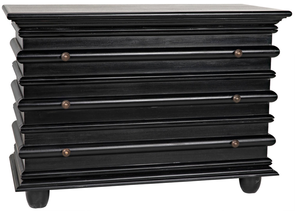 Noir Ascona Small Chest - Handcrafted Mahogany Storage with Classic Charm and Elegant Brass Pulls Hand Rubbed Black GDRE137HB
