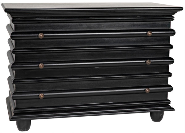 Noir Ascona Small Chest - Handcrafted Mahogany Storage with Classic Charm and Elegant Brass Pulls Hand Rubbed Black GDRE137HB