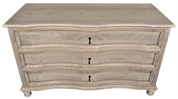 Noir Curved 3 Drawer Chest in Vintage Gray - Handcrafted Solid Elm with Elegant Metal Accents & Storage GDRE146VGR