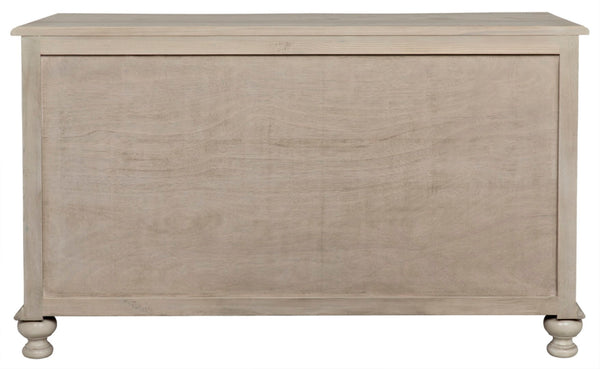 Noir Curved 3 Drawer Chest in Vintage Gray - Handcrafted Solid Elm with Elegant Metal Accents & Storage GDRE146VGR