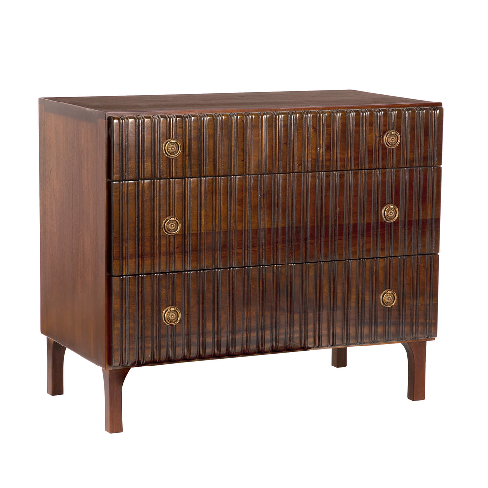 Noir Daryl Mahogany Dresser with Ribbed Fronts Brass Pulls and Hand Rubbed Artisan Finish GDRE164HBR