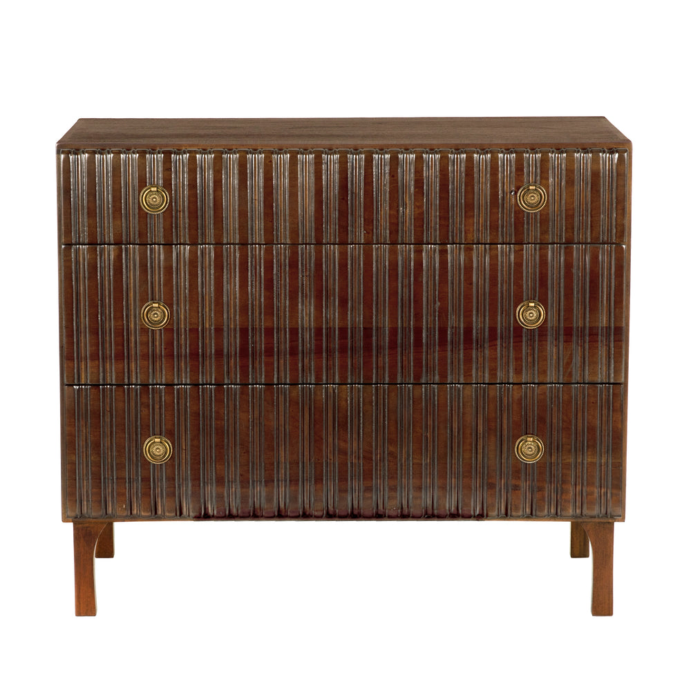 Noir Daryl Mahogany Dresser with Ribbed Fronts Brass Pulls and Hand Rubbed Artisan Finish GDRE164HBR