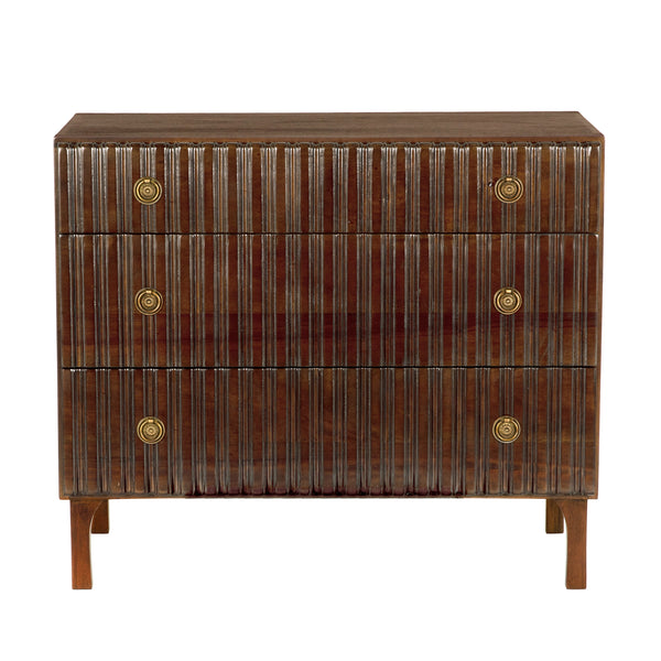 Daryl Mahogany Dresser with Ribbed Fronts Brass Pulls and Hand Rubbed Artisan Finish