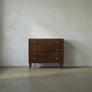 Daryl Mahogany Dresser with Ribbed Fronts Brass Pulls and Hand Rubbed Artisan Finish