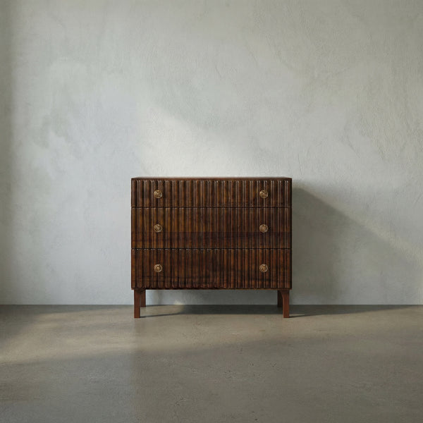 Daryl Mahogany Dresser with Ribbed Fronts Brass Pulls and Hand Rubbed Artisan Finish