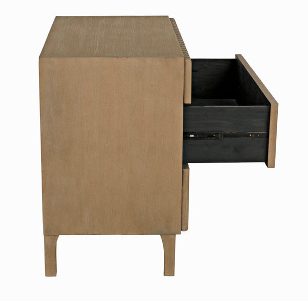 Noir Daryl Dresser: Solid Mahogany with Ribbed Design for a Contemporary Rustic Industrial Touch Weathered GDRE164WEA