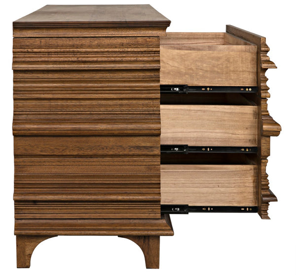 Noir Bernard 6-Drawer Dresser in Dark Walnut - Sculptural Design with Ample Storage for Any Room GDRE168-2DW