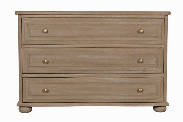 Lauren Solid Mahogany Dresser with Weathered Wash Finish and Brass Pulls for Bedroom