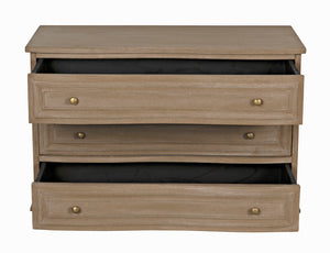 Lauren Solid Mahogany Dresser with Weathered Wash Finish and Brass Pulls for Bedroom