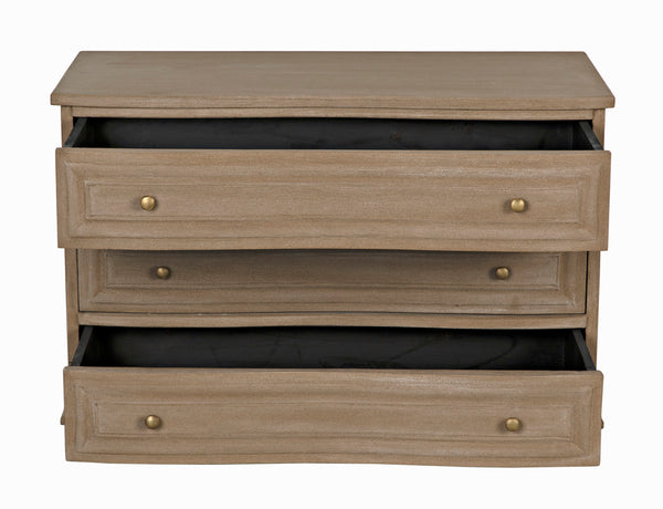 Lauren Solid Mahogany Dresser with Weathered Wash Finish and Brass Pulls for Bedroom