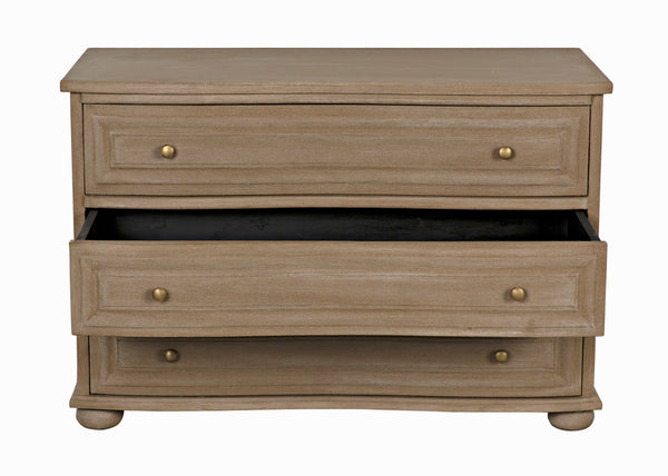 Lauren Solid Mahogany Dresser with Weathered Wash Finish and Brass Pulls for Bedroom