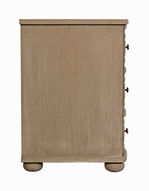 Lauren Solid Mahogany Dresser with Weathered Wash Finish and Brass Pulls for Bedroom
