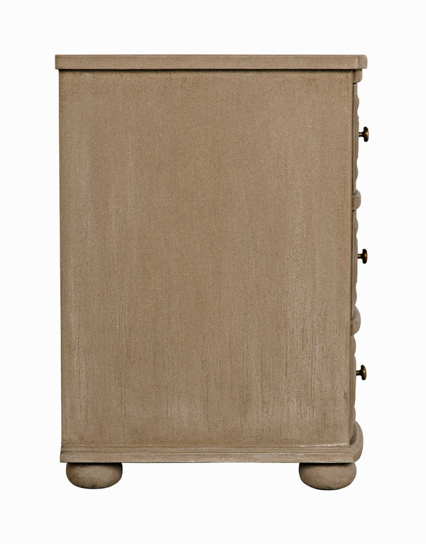 Lauren Solid Mahogany Dresser with Weathered Wash Finish and Brass Pulls for Bedroom