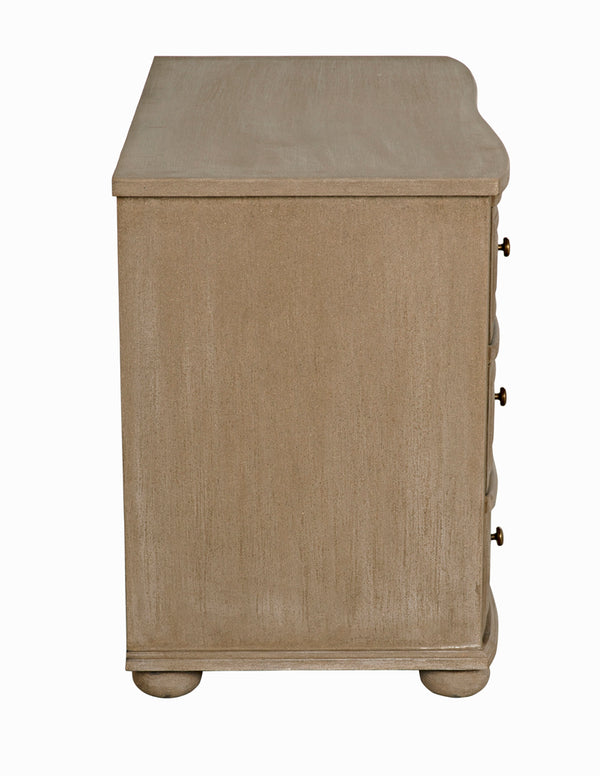 Lauren Solid Mahogany Dresser with Weathered Wash Finish and Brass Pulls for Bedroom