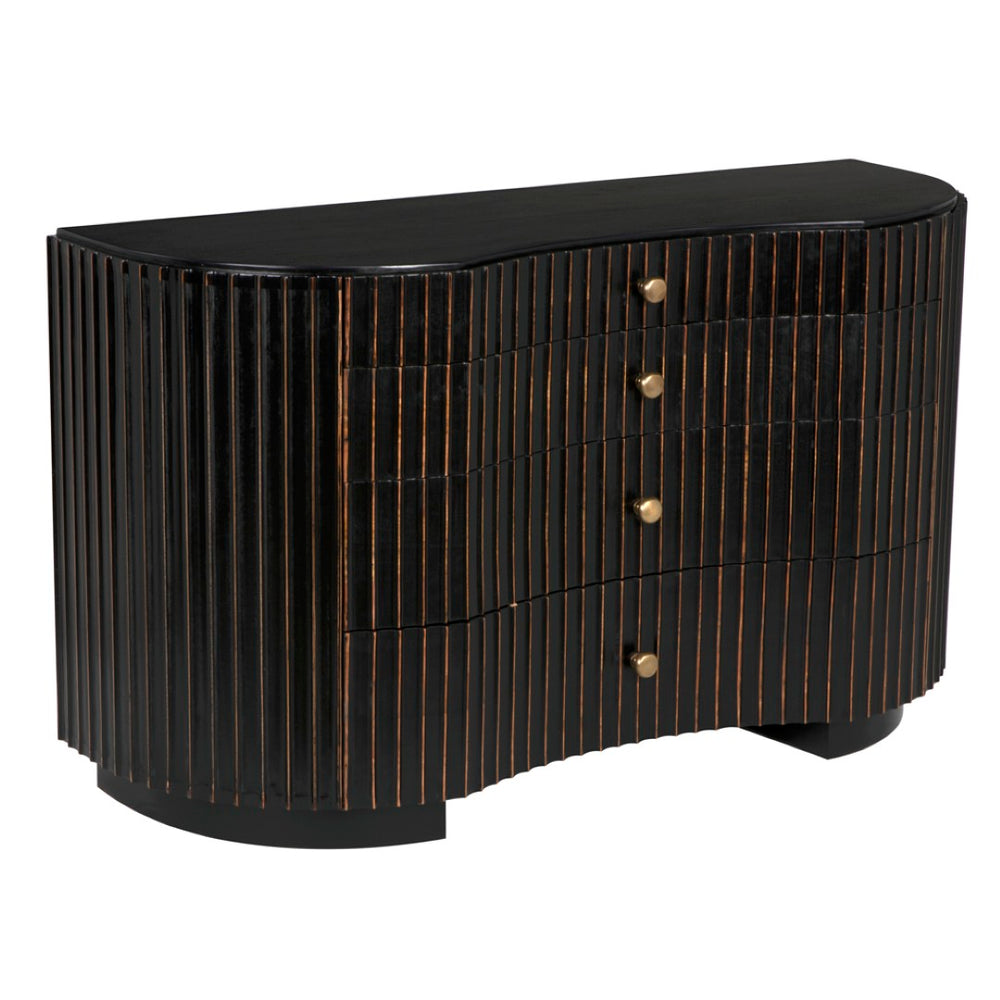 Noir Irene Dresser - Hand-Rubbed Black & Light Brown Trim, Elegant Mahogany Storage for Any Bedroom Style GDRE188HB