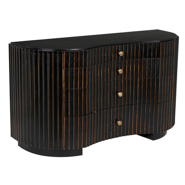 Noir Irene Dresser - Hand-Rubbed Black & Light Brown Trim, Elegant Mahogany Storage for Any Bedroom Style GDRE188HB