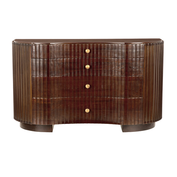 Noir Irene Mahogany Dresser with Fluted Fronts Brass Pulls and Art Deco Bedroom Appeal GDRE188HBR