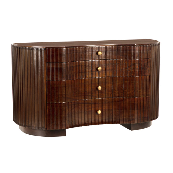 Irene Mahogany Dresser with Fluted Fronts Brass Pulls and Art Deco Bedroom Appeal