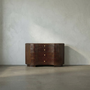 Irene Mahogany Dresser with Fluted Fronts Brass Pulls and Art Deco Bedroom Appeal