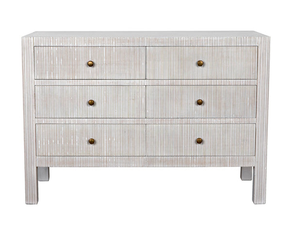 Noir Conrad 6 Drawer Dresser - Elegant Solid Mahogany Storage Solution for Stylish Bedrooms & More White Wash GDRE221WH